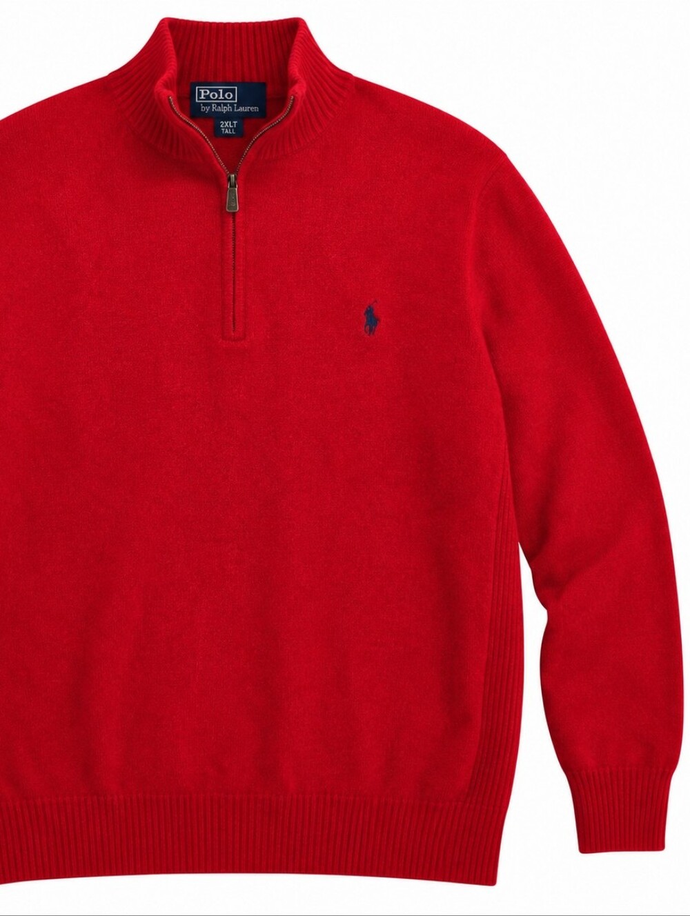 POLO RALPH LAUREN | Red 100% Lambswool Quarter Zip Sweater Big | 2XLT 2X Tall